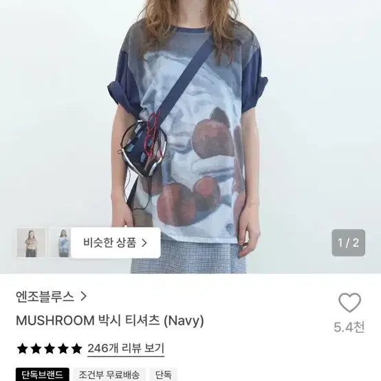[BUNJANG] ENZO BLUES MUSHROOM Oversized T-shirt (Navy) / 엔조블루스 MUSHROOM 박시 티셔츠 (Navy)