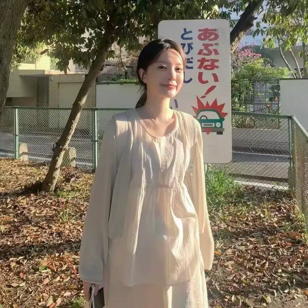 [BUNJANG] Women's Long-Sleeve Dress Beige / 여성 긴팔 원피스 베이지