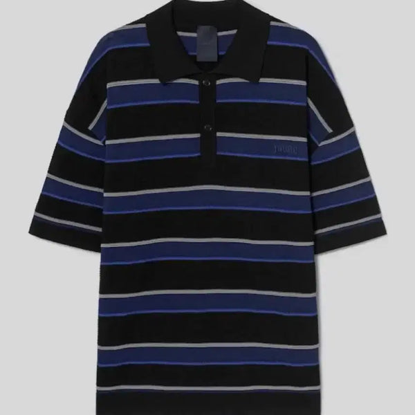 [BUNJANG] Junji SS26 Stripe Knit Short Sleeve Blue / [L] 준지26ss 스트라이프 티칼라 니트 숏슬리브 블루 새상품
