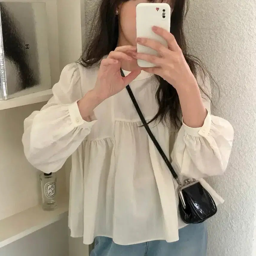 [BUNJANG] Spring Comma Cube Flare Shirring Blouse (New with Tags) / (새상품 택O) 스프링콤마 큐브 플레어 셔링 블라우스