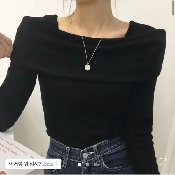 [BUNJANG] Off-the-Shoulder Long-Sleeve Top / 오프숄더 긴팔티(증명사진 옷으로 강추)