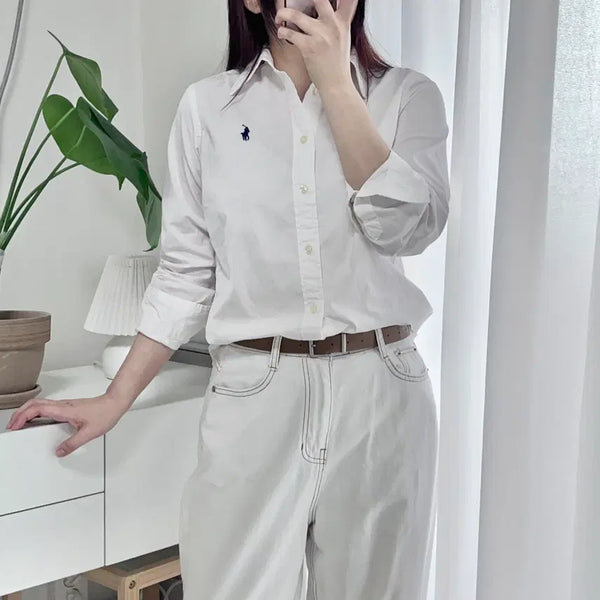 [BUNJANG] Polo Ralph Lauren White Navy Pony Logo Oxford Shirt / 폴로 화이트 / 네이비포니 셔츠 [ 0 ]