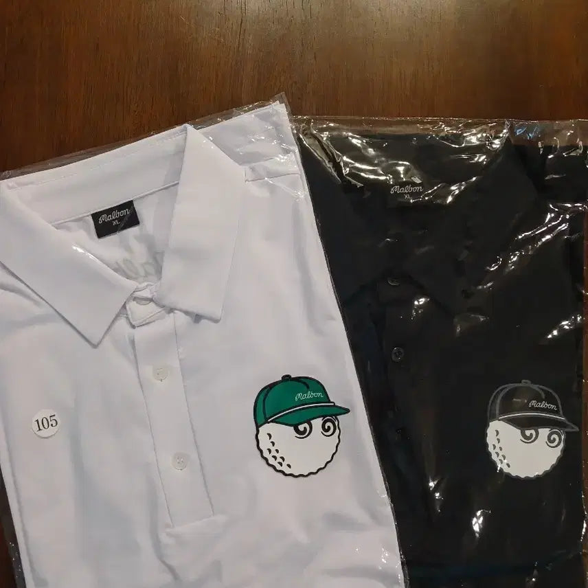 [BUNJANG] Malbon Golf Golf Ball Character Cooling Short Sleeve Polo Shirt White/Black / 말본 골프웨어 골프공 캐릭터 냉감 반팔 카라티 화이트/블랙