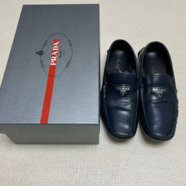 [BUNJANG] Prada Milano Logo Driving Loafers Navy Leather Size 7.5 / 00s 프라다 PRADA MILANO 로고 드라이빙 로퍼 7.5