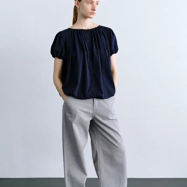 [BUNJANG] Mundal Daphne Volume Top Navy / 문달 Daphne Volume Top in Navy