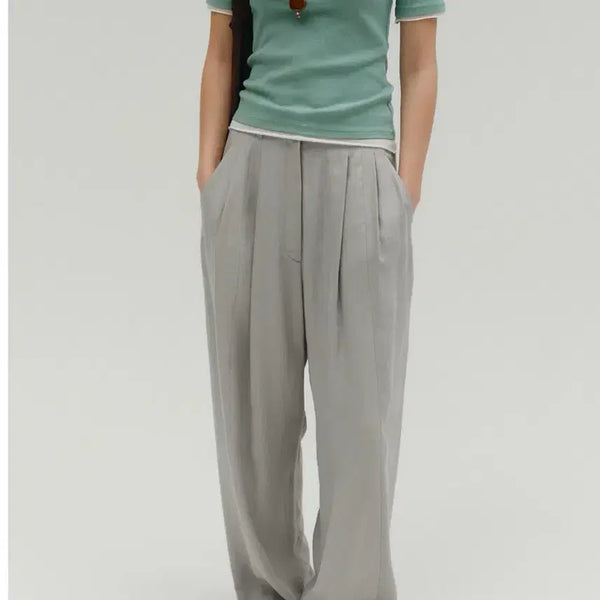 [BUNJANG] Salty Pebble Linen Wide Two-Tuck Pants (Size 1, Grey) / 솔티페블 린넨 와이드 투턱 팬츠