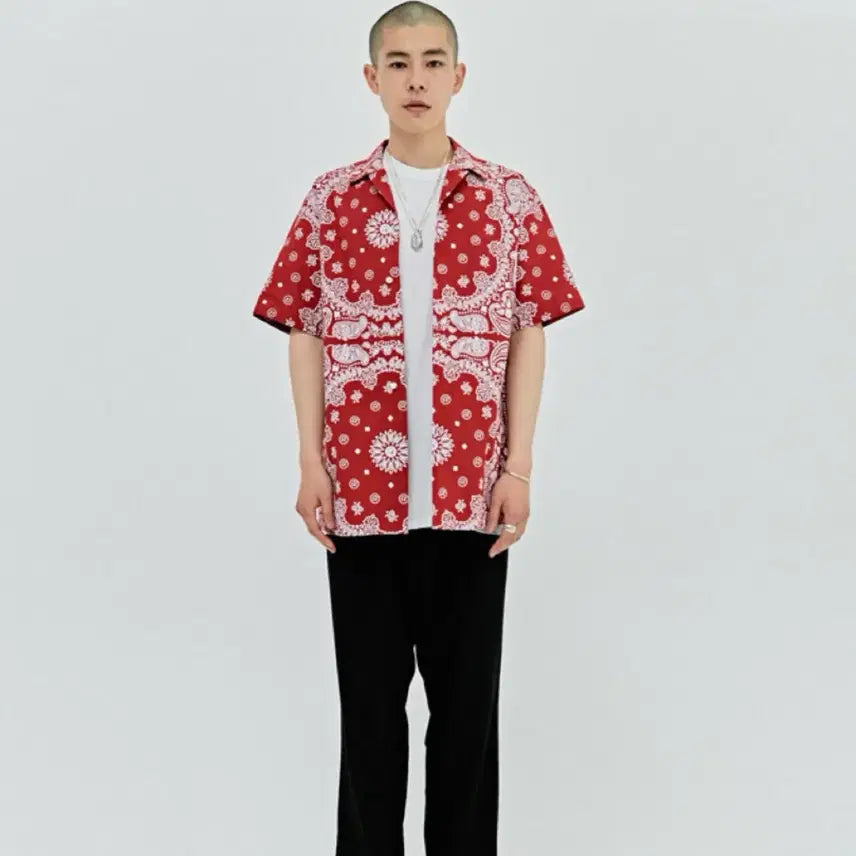 [BUNJANG] Vivastudio Paisley Short-Sleeve Shirt Red / 비바스튜디오 페이즐리 반팔셔츠 레드