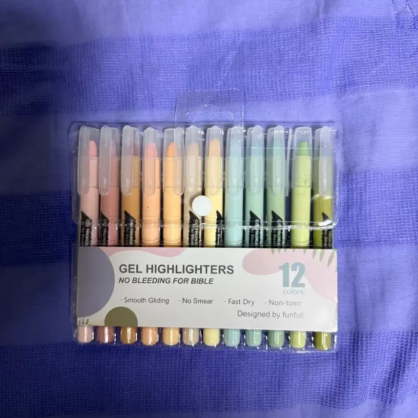 [BUNJANG] Funful Gel Highlighter 12 Color Set / 펀풀 젤 하이라이터 12색 세트 형광펜 문구