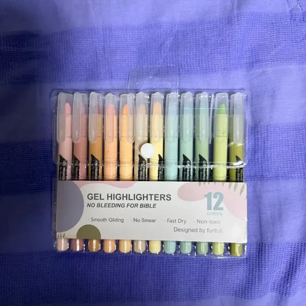 [BUNJANG] Funful Gel Highlighter 12 Color Set / 펀풀 젤 하이라이터 12색 세트 형광펜 문구