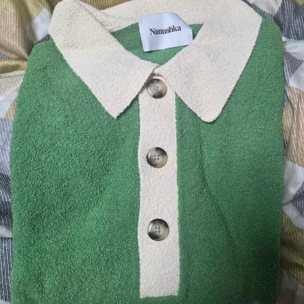 [BUNJANG] Nanushka Green Color Block Knit Sweater / 나누쉬카 그린 배색 카라 니트