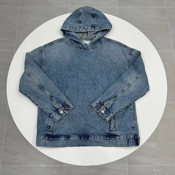 [BUNJANG] Zara Light Blue Washed Denim Hooded Jacket (Korean M) / 자라 라이트 블루워싱 데님 후드자켓 한국m