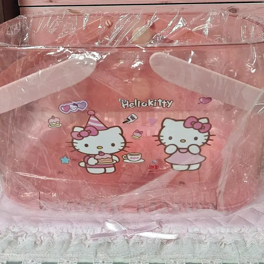 [BUNJANG] Sanrio Hello Kitty Transparent Pink Storage Basket / 산리오 헬로키티 바구니