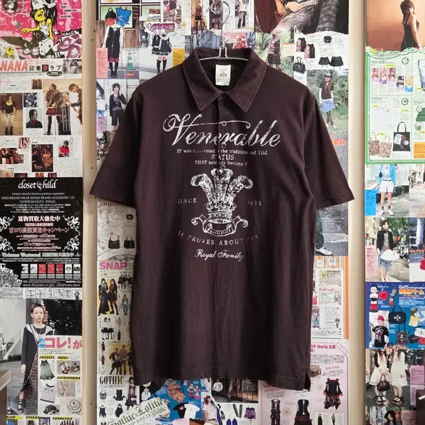 [BUNJANG] JPN Lettering Printing Brown PK Short Sleeve T-Shirt / JPN 레터링 프린팅 브라운 PK 반팔