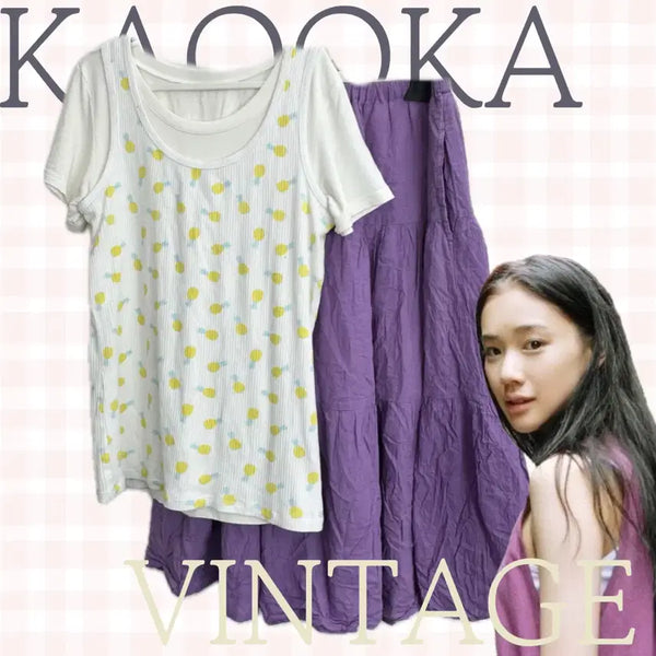[BUNJANG] Mori Girl Layered Coordi Set / 일본빈티지 러블리 괴짜 레몬 청순 하구미 모리걸 레이어드 코디세트