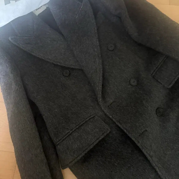 [BUNJANG] Alrene Alpaca Double-Breasted Coat Charcoal Size 2 / 알렌느 알파카 더블 브레스티드 코트 차콜 2사이즈