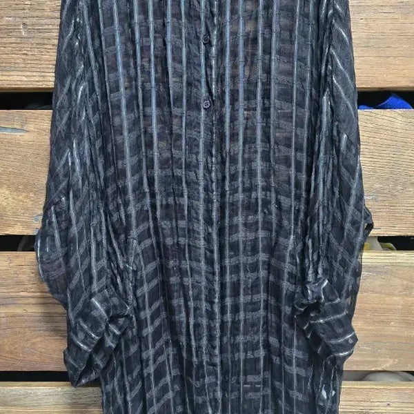 [BUNJANG] EX Sheer Silk Lattice Oversized Long Jacket / EX 시스루 실크 격자무늬 오버핏 롱자켓, 66~88