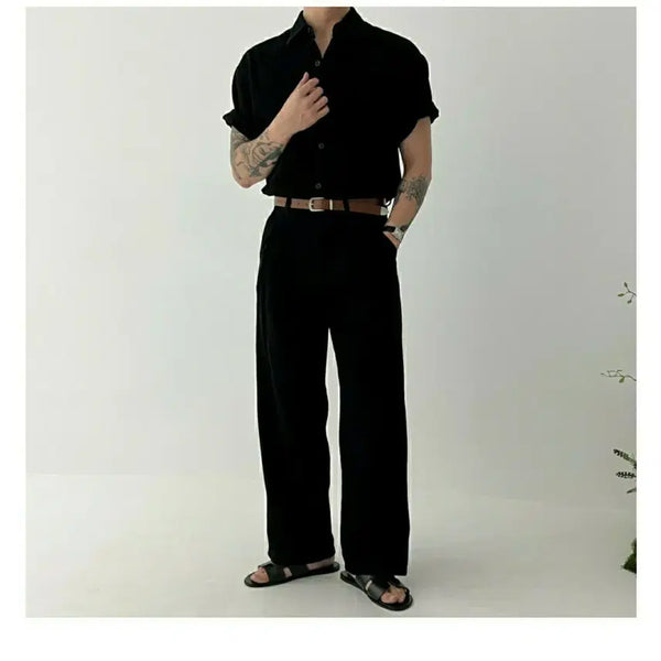 [BUNJANG] Junbro Two-Tuck Wide Linen Denim Pants / 준브로 투턱 와이드 린넨 데님팬츠