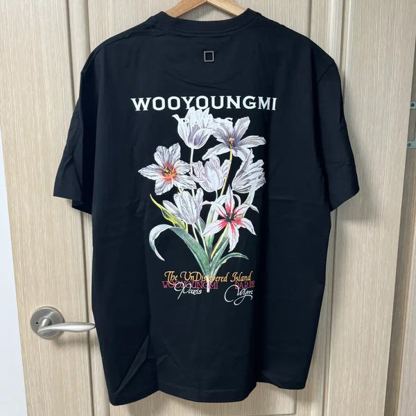 [BUNJANG] Wooyoungmi Flower Back Logo T-shirt Black Size 50 (105) / 우영미 플라워 백로고 티셔츠 블랙 50 사이즈 105 새제품 팝니다