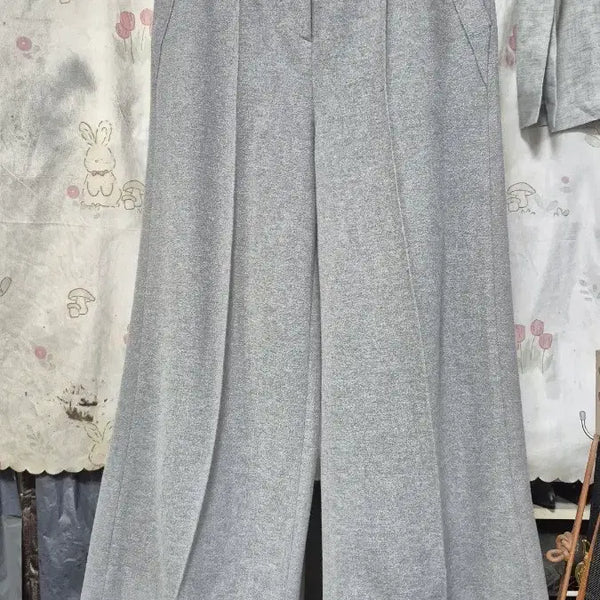 [BUNJANG] TIME Wide Slacks - Grey / 타임    와이드. 바지 :,최저가