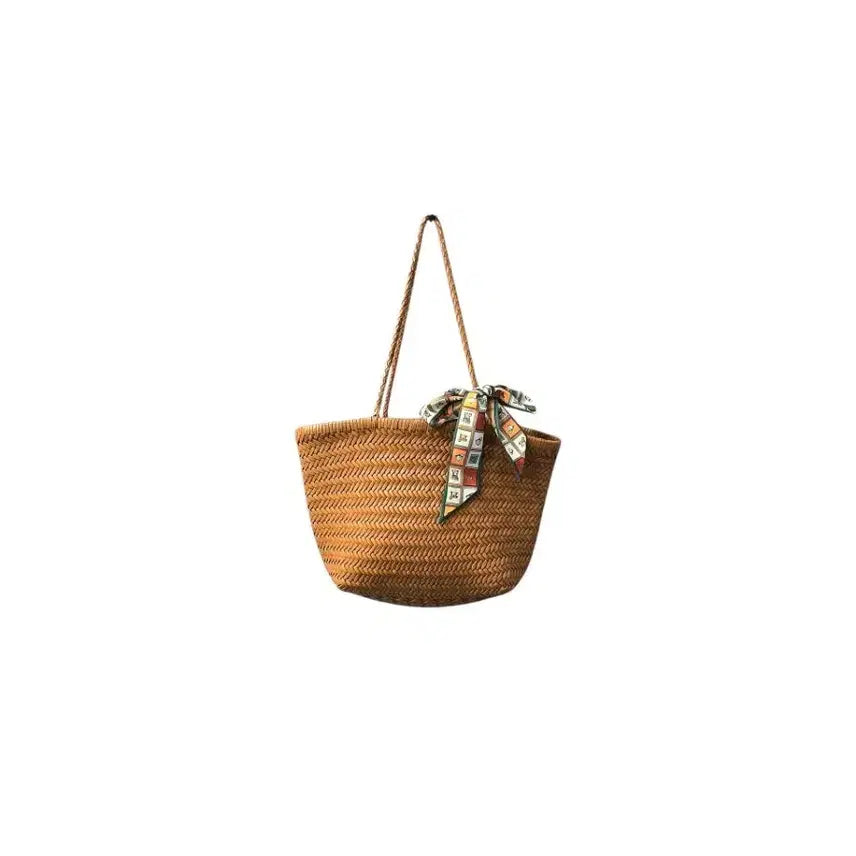[BUNJANG] Handmade Natural Cowhide Woven Bag / 천연소가죽 핸드메이드  위빙 / 라탄백