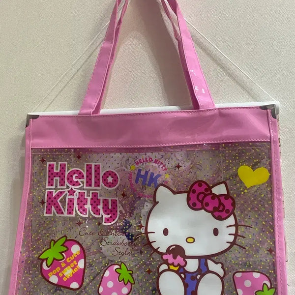 [BUNJANG] Vintage Hello Kitty Strawberry Clear Beach Bag / 고전키티 헬로키티 딸기 투명 비치백 딸기키티