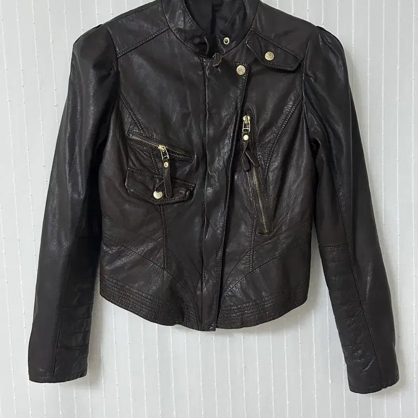 [BUNJANG] Vintage Dark Brown Leather Jacket / 빈티지 디테일 다크브라운 가죽자켓 55