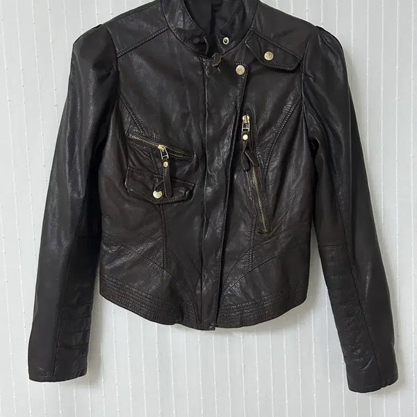 [BUNJANG] Vintage Dark Brown Leather Jacket / 빈티지 디테일 다크브라운 가죽자켓 55