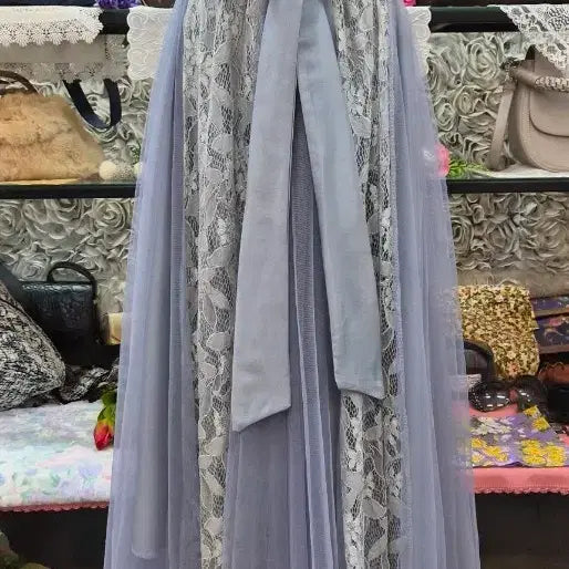 [BUNJANG] Cotton Blend Tulle & Lace Long Skirt / 면 혼방 샤 + 레이스 롱스커트 55 66 77 프리사이즈
