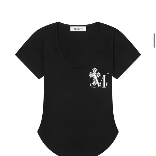 [BUNJANG] MUSEENT Sahara Leopard Cross Bag Logo U-Neck T-Shirt Black / 새상품) 무센트 사하라 호피 십자사 백 로고 유넥 굴림 반팔티 블랙
