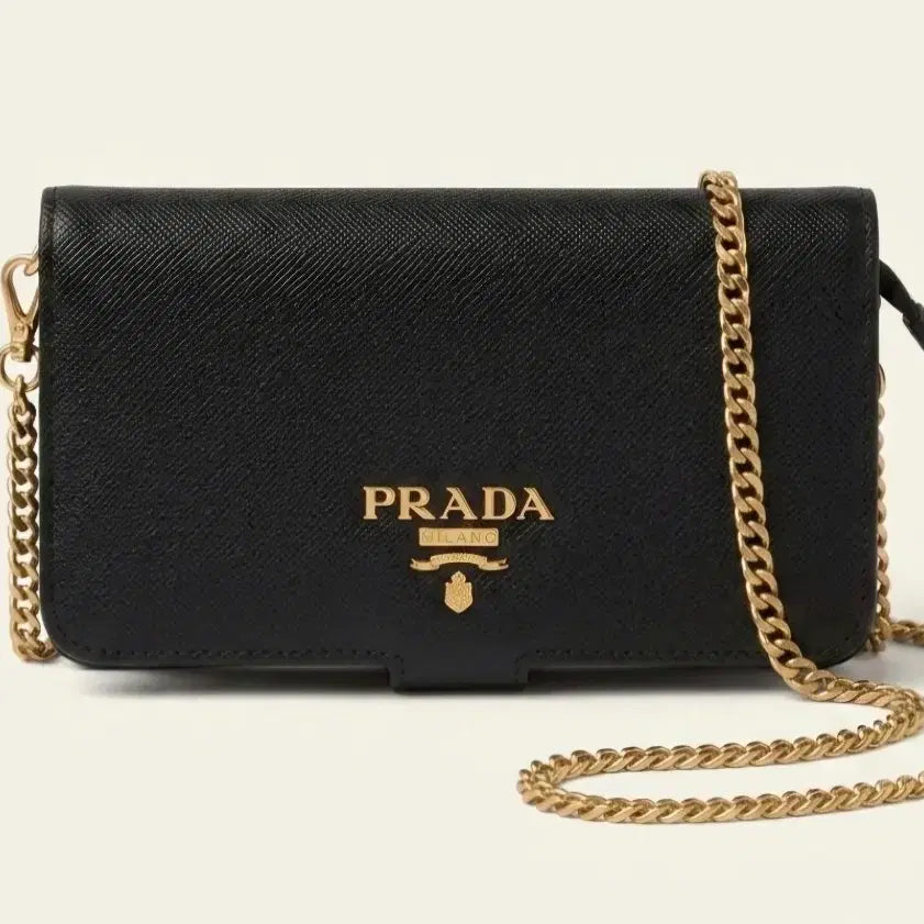 [BUNJANG] Prada Saffiano Metal Chain Phone Case Black / 프라다 사피아노 메탈 체인폰케이스 블랙 [풀구성]