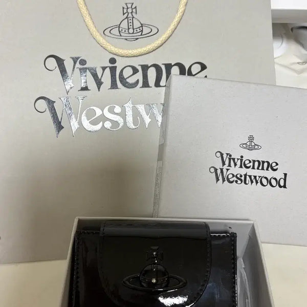 [BUNJANG] Vivienne Westwood Enamel Bifold Wallet Black / 비비안웨스트우드 에나멜 반지갑 블랙