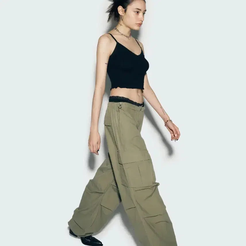 [BUNJANG] As If Fairy Parachute Cargo Pants Khaki / 새상품)에즈이프캘리 파라슈트 카고팬츠 르세라핌