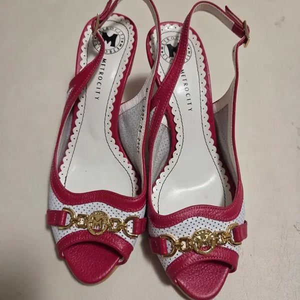 [BUNJANG] Metrociti Women's Sandals Heels Pink White / 메트로시티 샌들 힐 핑크 화이트