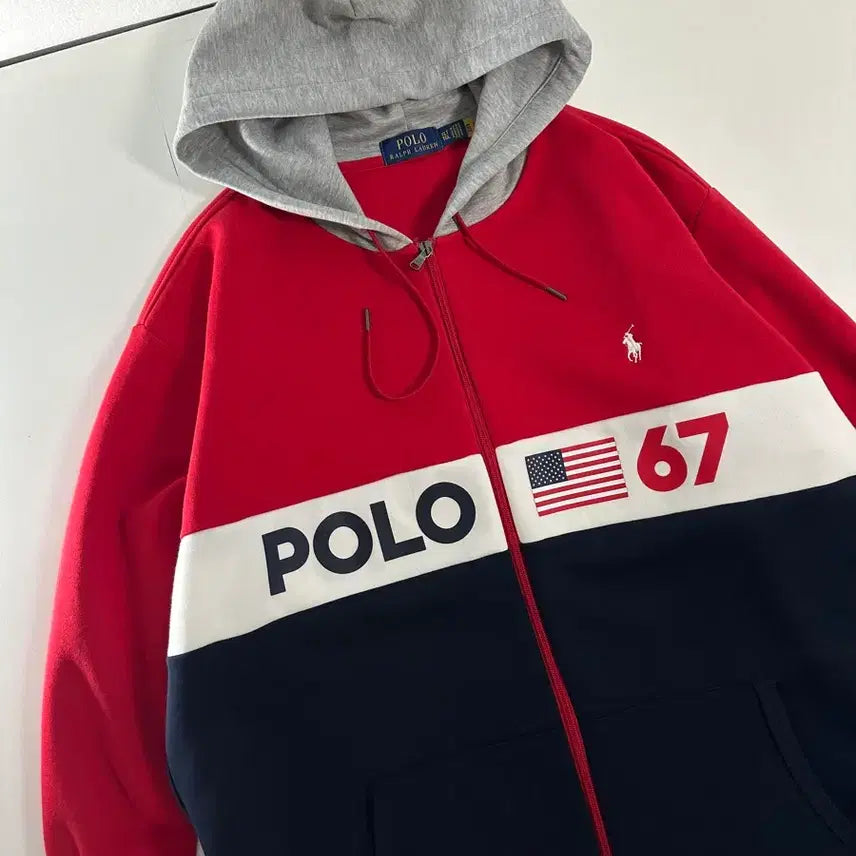 [BUNJANG] Polo Ralph Lauren QR Tag Big Logo Hooded Zip-Up / 폴로 랄프로렌 QR현행탭 성조기 빅로고 후드집업
