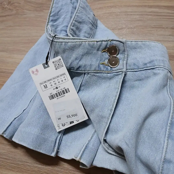 [BUNJANG] ZARA Light Wash Denim Skirt Shorts / ZARA 자라 연청 플리츠 치마 반바지 스커트 데님