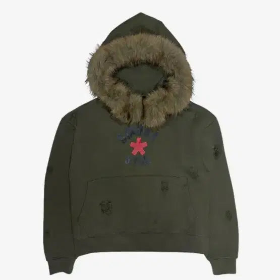 [BUNJANG] Destroyed Fur Crimson Hoodie (Khaki) / Destroyed Fur Crimson Hoodie (KHAKI)