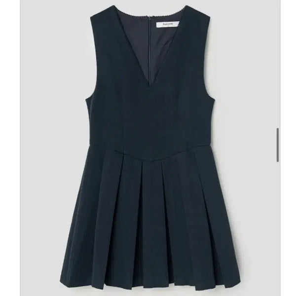 [BUNJANG] 8 Seconds V-Neck Pleated Mini Dress Navy S / 에잇세컨즈 브이넥 플리츠 미니 원피스 네이비 S