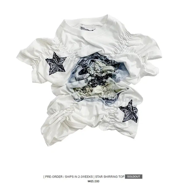 [BUNJANG] 604 Service Star Shirring Short Sleeve T-Shirt / 604 서비스 star shirring top 반팔