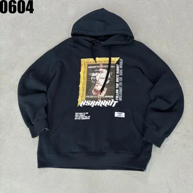 [BUNJANG] BS Rabbit Graphic Hoodie - Black, Size L / 비에스래빗 후드티 블랙L