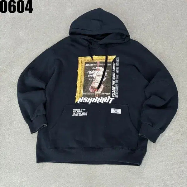 [BUNJANG] BS Rabbit Graphic Hoodie - Black, Size L / 비에스래빗 후드티 블랙L