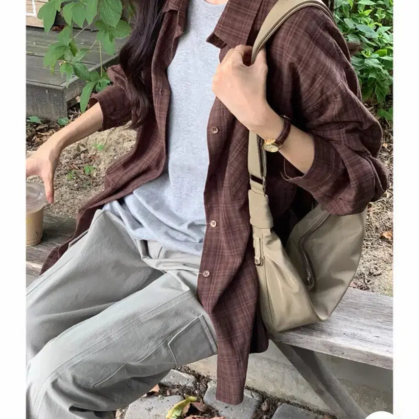 [BUNJANG] Ordinary Moment Checkered Shirt (Brown, Navy) / 오디너리먼트 체크셔츠 (브라운, 네이비)