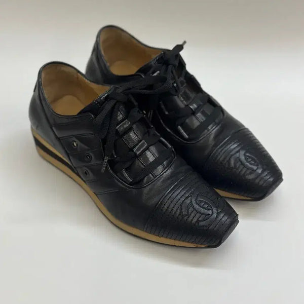 [BUNJANG] Chanel Black Leather CC Sneakers / CHANEL 블랙 레더 CC 스니커즈