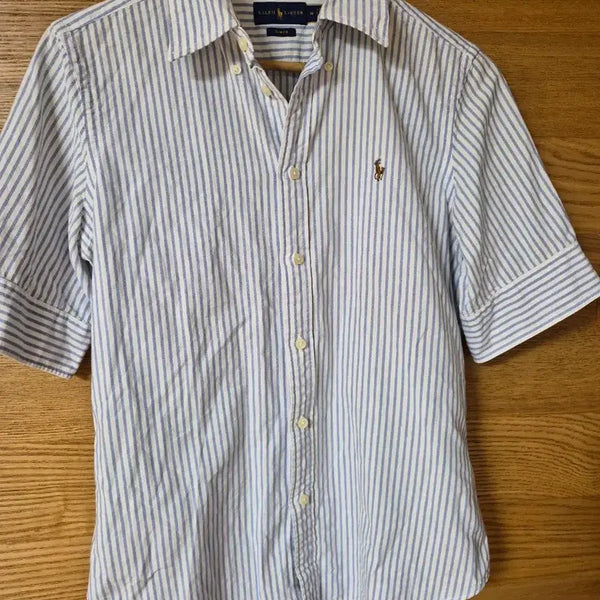 [BUNJANG] Ralph Lauren Slim Fit Striped Short Sleeve Shirt / 랄프로렌 반팔셔츠