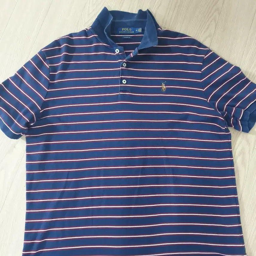 [BUNJANG] Polo Ralph Lauren Navy Stripe Short Sleeve Polo Shirt / 폴로 랄프로렌 스트라이프 반팔 카라티 남색