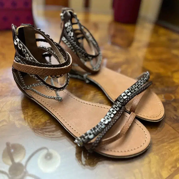 [BUNJANG] Nine West Chain Detail Heeled Sandals - Brown 7M / 새상품 나인웨스트 샌들 브라운 7M