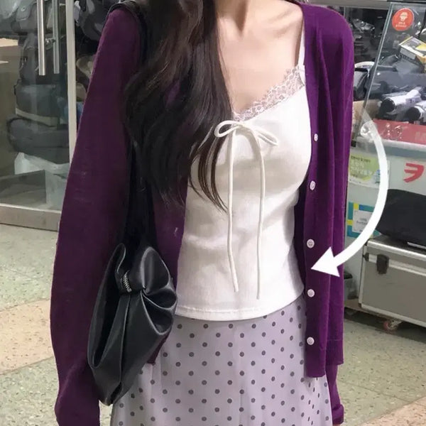 [BUNJANG] Purple V-Neck Cardigan / 퍼플 브이넥 가디건