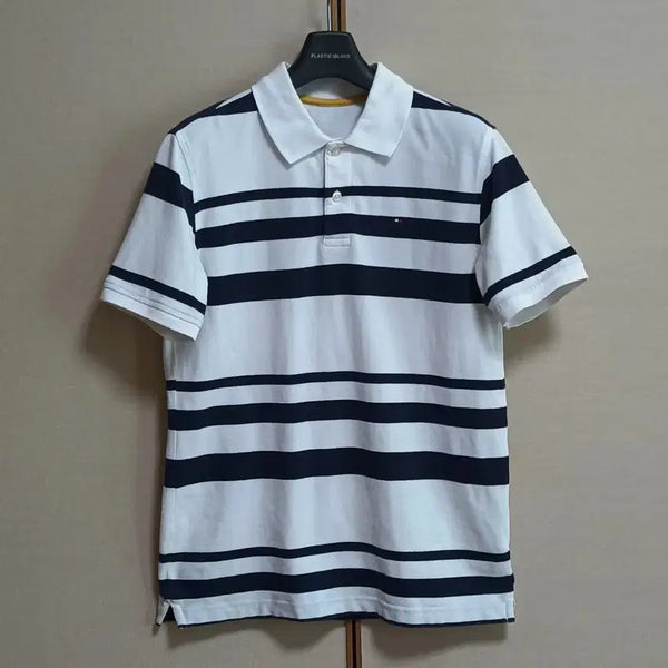 [BUNJANG] Tommy Hilfiger Striped Short-Sleeve Polo Shirt Navy/White / 타미힐피거 반팔 카라티 스트라이프 네이비/화이트