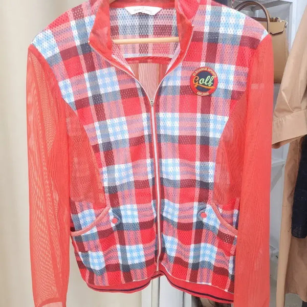 [BUNJANG] Elegance Sports Check Pattern Golf Zip-Up / 새상품 엘레강스 스포츠 체크 골프 집업 55  66  77까지