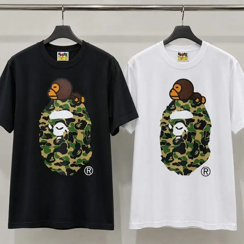 [BUNJANG] BAPE Camo Monkey Short Sleeve T-Shirt Black/White S-2XL / 베이프 카모몽키 반팔티 블랙/화이트 S~2xl