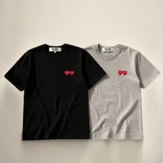 [BUNJANG] Comme des Garçons Play Double Heart T-Shirt Black/Gray Double Emblem / 꼼데가르송 플레이 더블하트 반팔 티셔츠 블랙/그레이 더블와펜